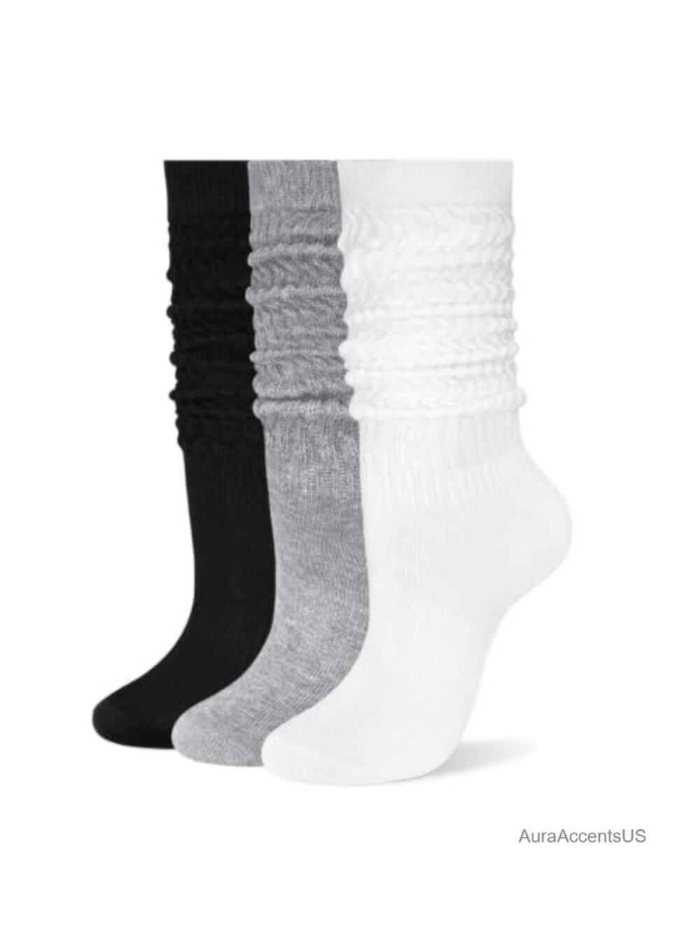 Womens Cotton Slouchy Calf Socks 3 Pairs Mid-Calf Pull On Lightweight